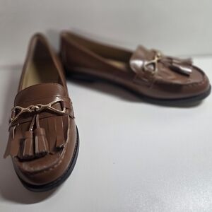 Talbots Brown Tassel Loafers with Gold Accent